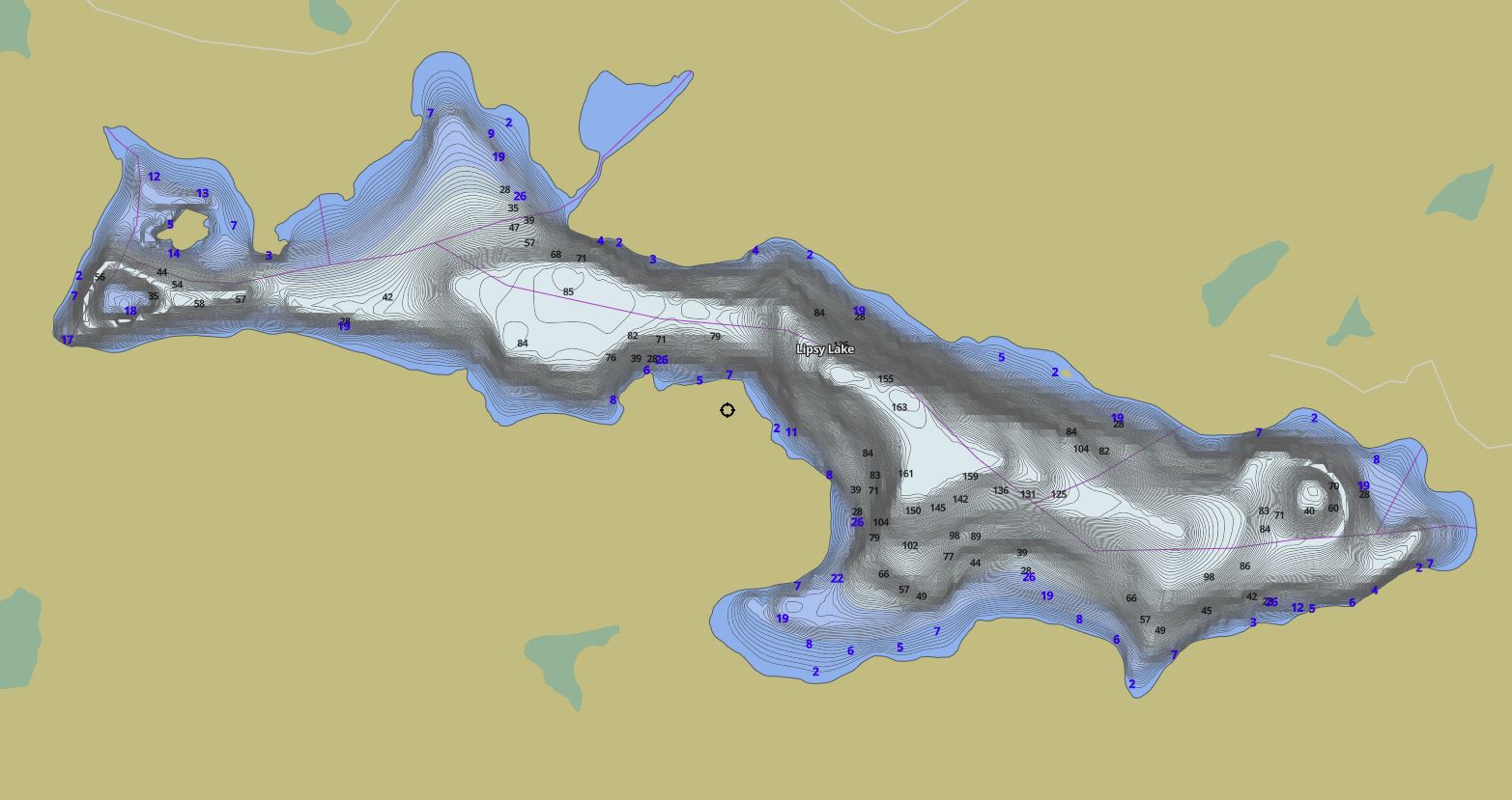 Contour Map of Lipsy Lake in Municipality of Dysart et al and the District of Haliburton